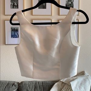 White cropped satin top